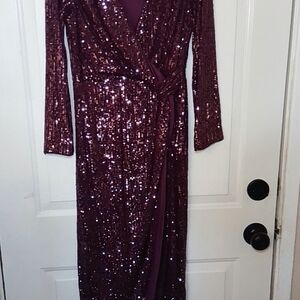 Elegant Sequin Wrap Dress in Purple
